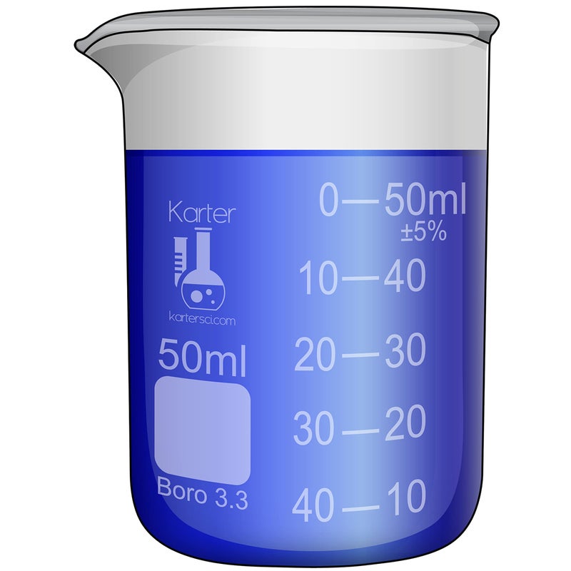 Karter Scientific Laboratory Shot Glass Set, 6 Pieces, 50ml Beakers and 50ml Flasks, Borosilicate Glass, Karter Scientific 233V2 - Image 3